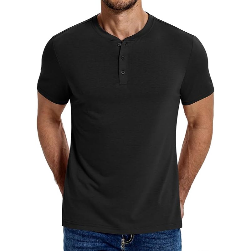 Men’s Classic Three-Button Henley Short Sleeve Cotton Shirt