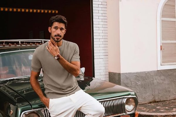 Men’s Textured Front Crew Neck Knit Short Sleeve T-shirt