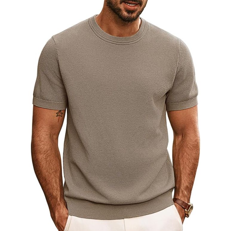 Men’s Textured Front Crew Neck Knit Short Sleeve T-shirt