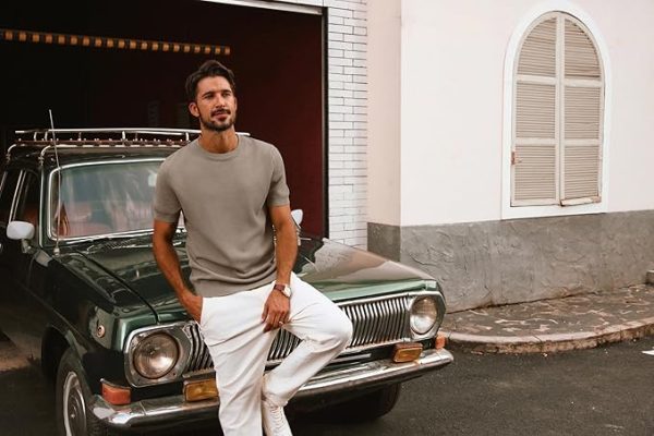 Men’s Textured Front Crew Neck Knit Short Sleeve T-shirt