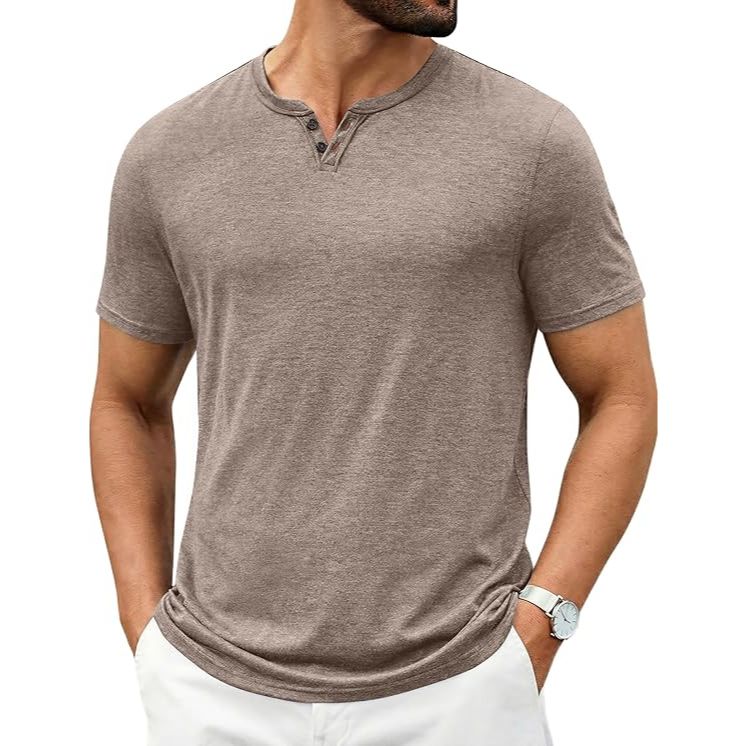 Men’s Vintage Double-Button V-Neck Short Sleeve T-shirt