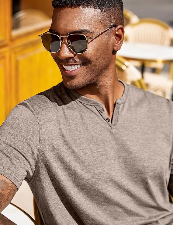 Men’s Vintage Double-Button V-Neck Short Sleeve T-shirt